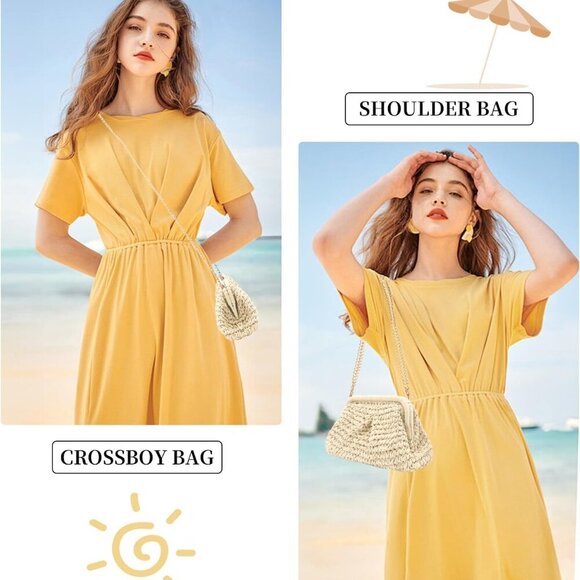 Straw Clutch Purse Woven Beach Handbag Crossbody Bag for Women Small Compact - Picture 6 of 6